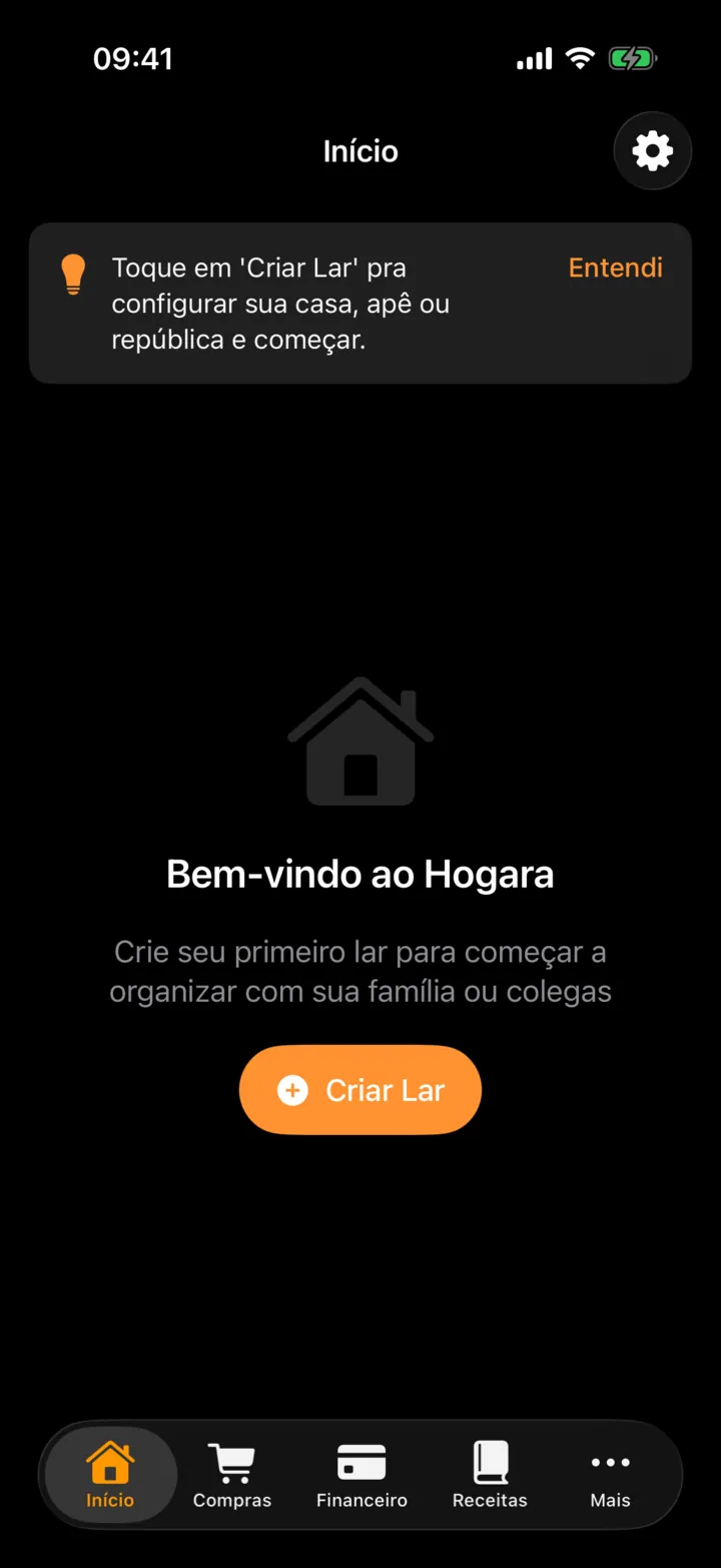 A mesma tela do Hogara no modo escuro do iPhone